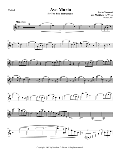 Ave Maria for Two Solo Instruments - Violin 1 (arr. Matthew C. Weiss)