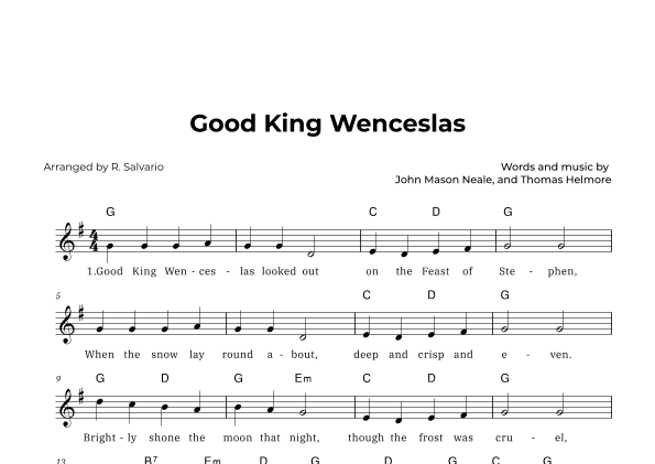 Good King Wenceslas (Key of G Major) (arr. R. Salvario)