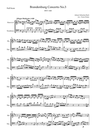 Brandenburg Concerto No. 3 in G major, BWV 1048 1st Mov. (J.S. Bach) for Trombone Duo (arr. Victor Drake)