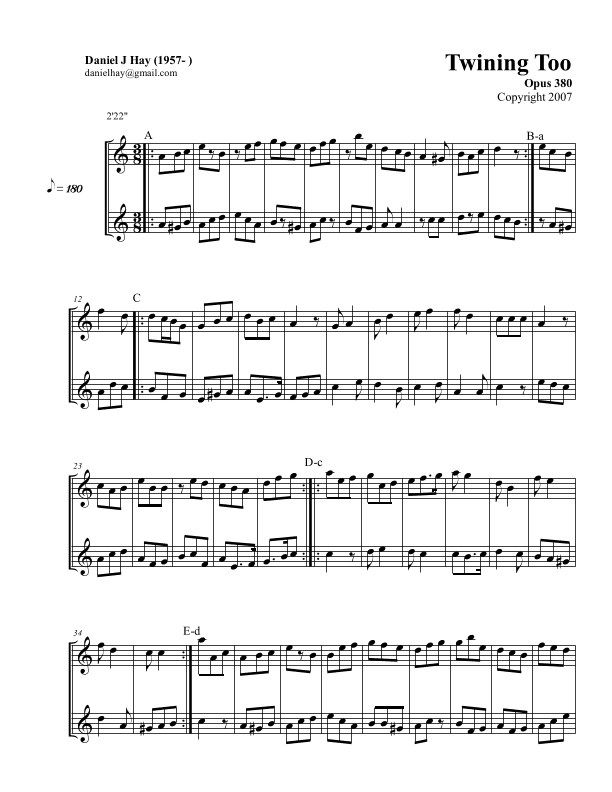 Twining Too (Opus 380) Duet