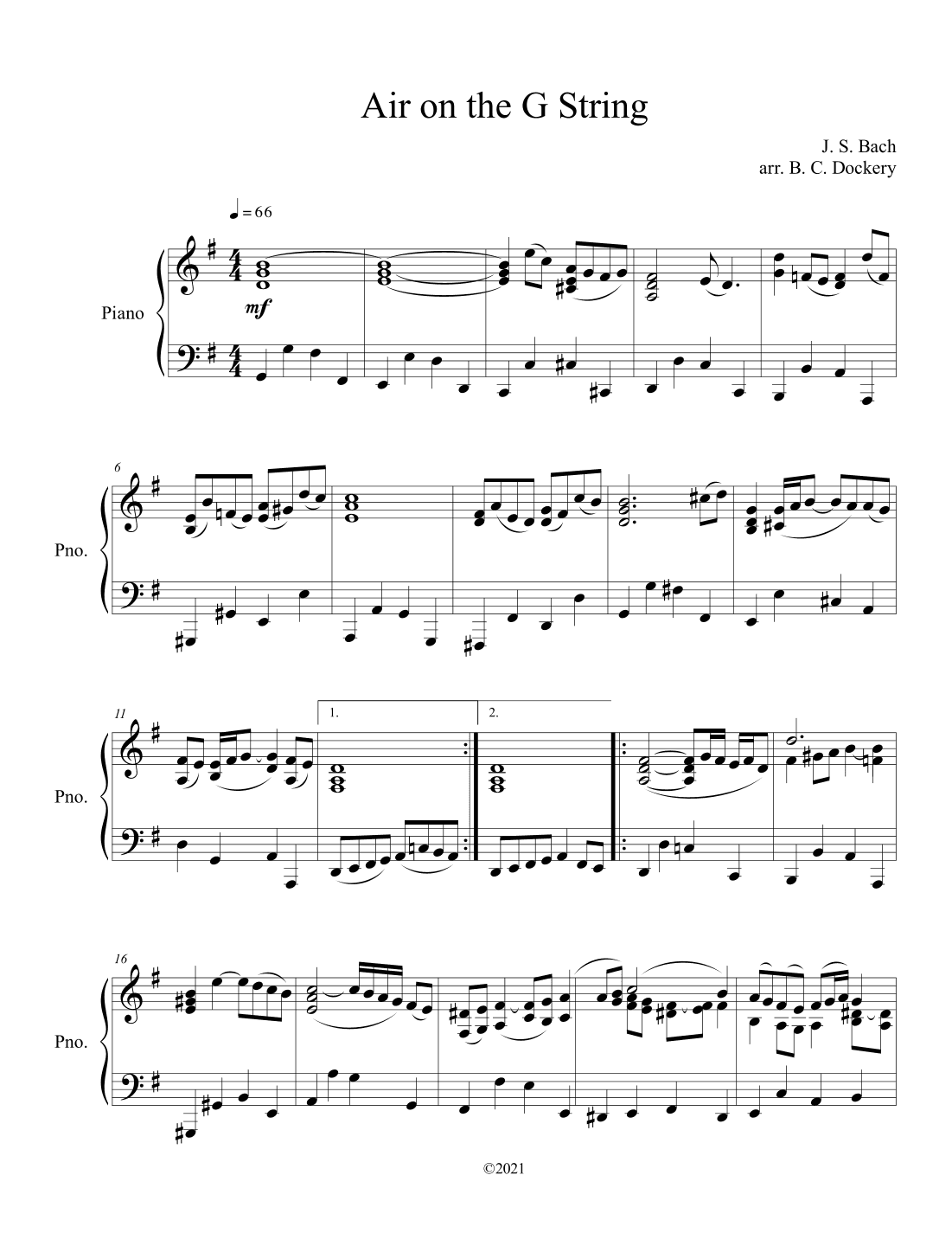 Air on the G String (Solo Piano) (arr. B. C. Dockery)
