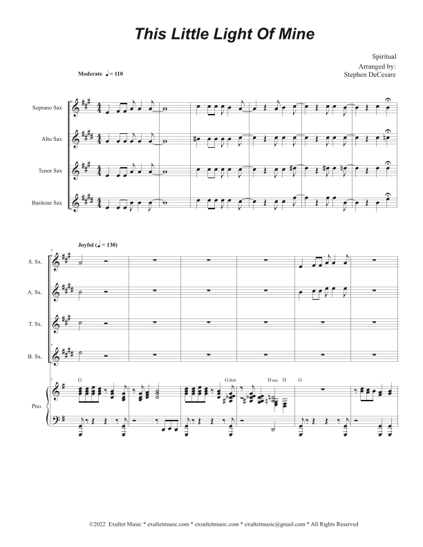 This Little Light Of Mine (Saxophone Quartet and Piano) (arr. Stephen DeCesare)