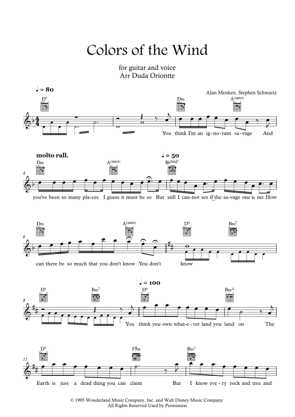 Colors Of The Wind (arr. Duda Oriontte)
