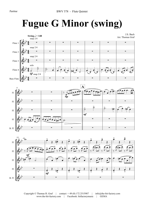 Fugue G Minor - Called The Little - BWV 578 - Swing - Flute Quintet (arr. Thomas Graf)