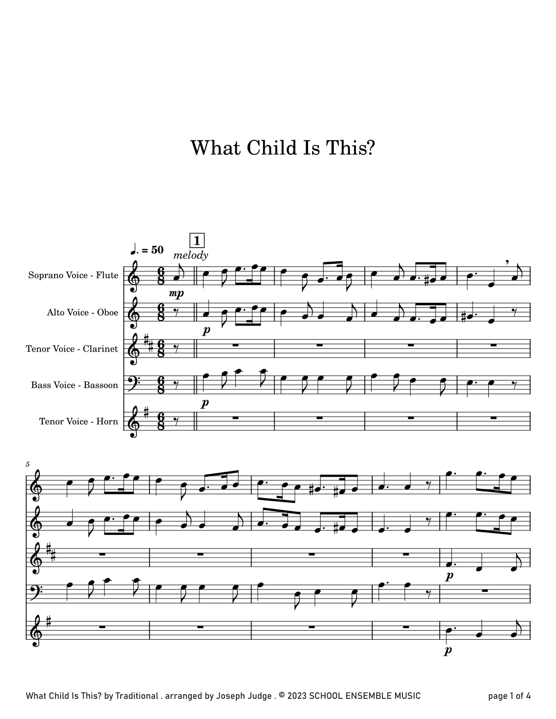 What Child Is This for Woodwind Quartet in Schools (arr. Joseph Judge)