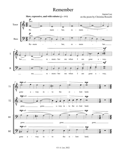 Remember (for TTBB choir, a cappella)