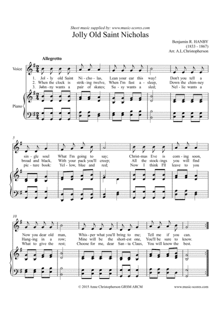 Jolly Old Saint Nicholas - Voice and Piano (arr. Anne L Christopherson GRSM ARCM)