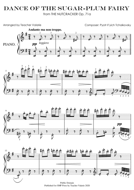 Dance of the Sugar Plum Fairy (with note names, finger numbers, Grade 4 short version) (arr. Teacher Valarie)