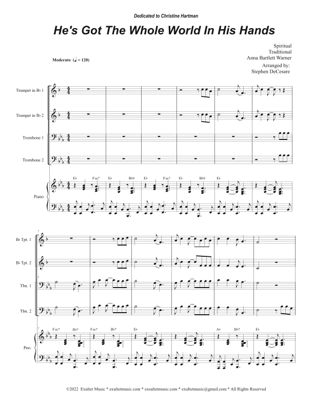 He's Got The Whole World In His Hands (Brass Quartet and Piano - Alternate Version) (arr. Stephen DeCesare)