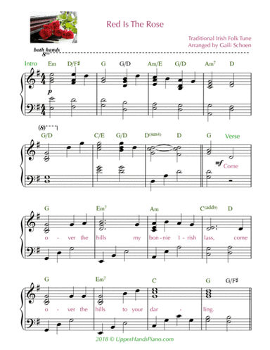 Red Is The Rose (early intermediate) (arr. Gaili Schoen for UpperHandsPiano.com)