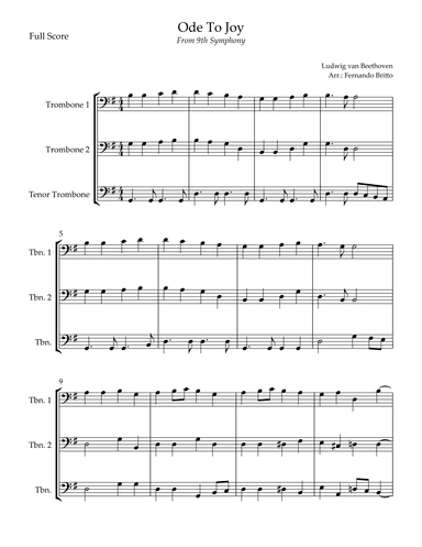Ode To Joy Theme (from Beethoven's 9th Symphony) for Trombone Trio (arr. Fernando Britto)
