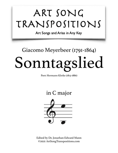 MEYERBEER: Sonntagslied (transposed to C major) (arr. ArtSongTranspositions.com)