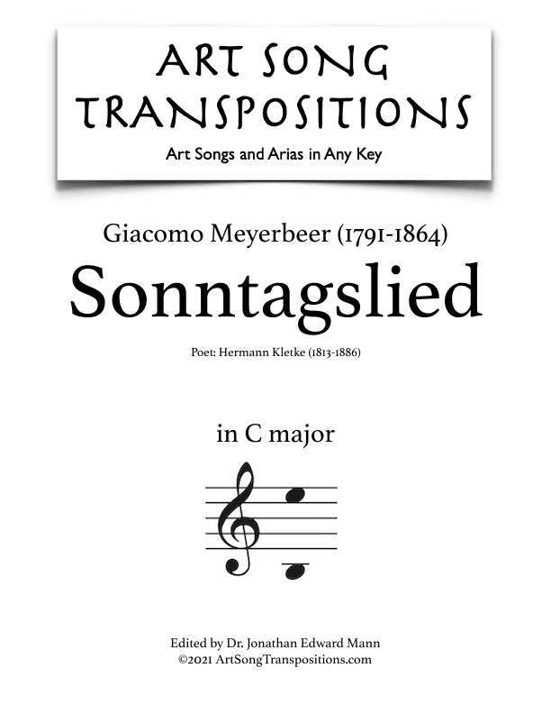 MEYERBEER: Sonntagslied (transposed to C major) (arr. ArtSongTranspositions.com)