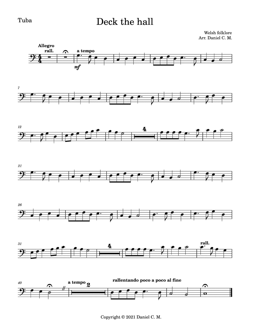 Deck the hall for tuba and piano (arr. Daniel C. M.)
