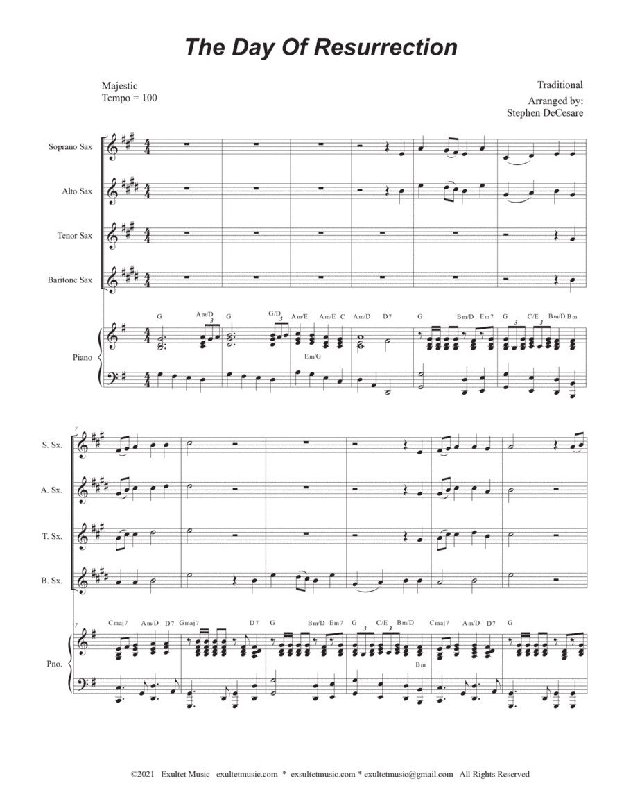 The Day Of Resurrection (Saxophone Quartet and Piano) (arr. Stephen DeCesare)