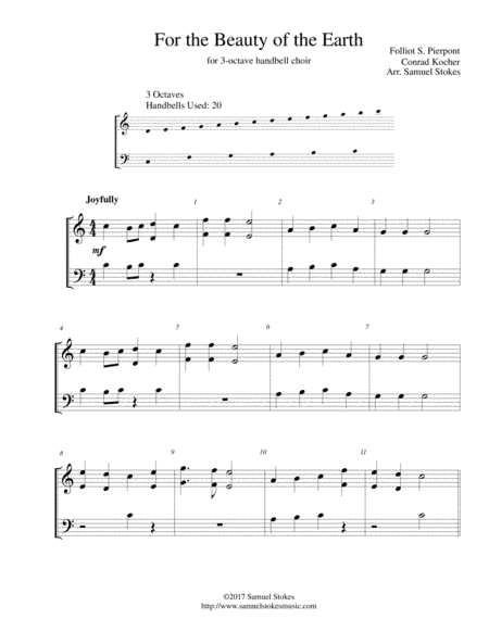 For the Beauty of the Earth - for 3-octave handbell choir (arr. Samuel Stokes)