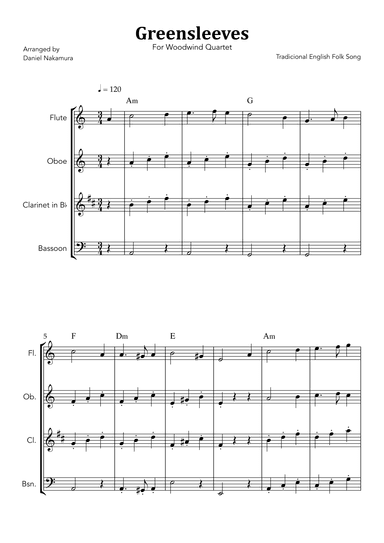 Greensleeves (for Woodwind Quartet) (arr. Daniel Nakamura)
