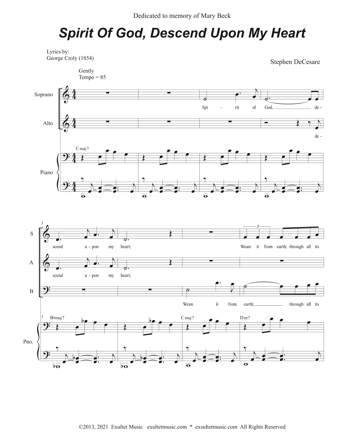 Spirit Of God, Descend Upon My Heart (Vocal Trio - (SAB)