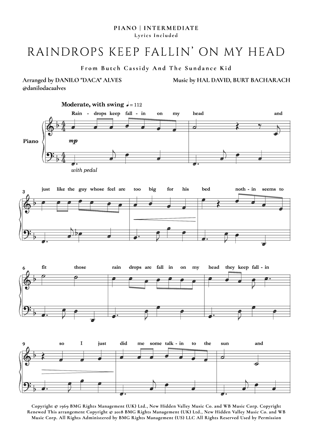 Raindrops Keep Fallin' On My Head (arr. Danilo "Daca" Alves)
