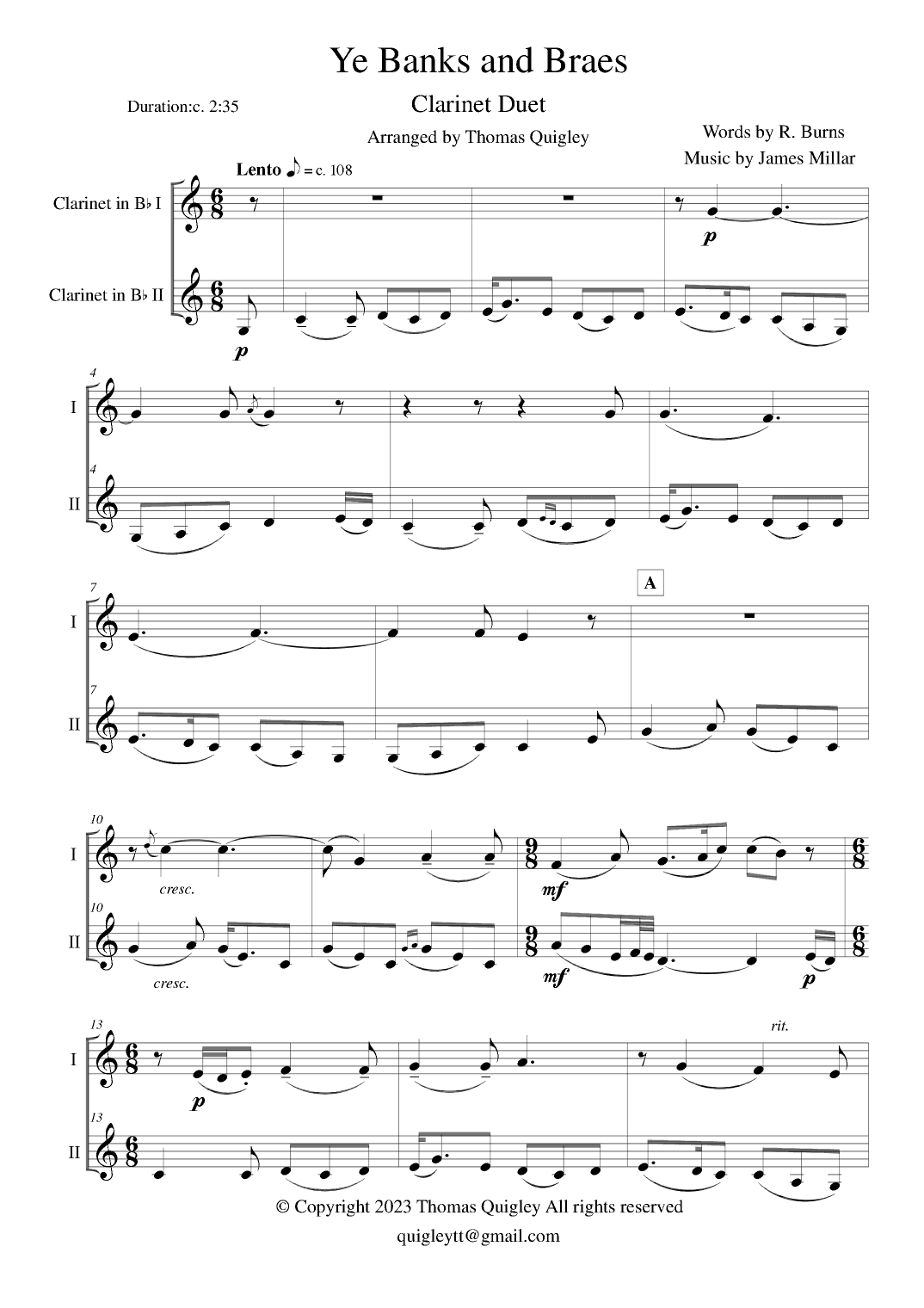 Ye Banks and Braes (arr. Thomas Quigley)