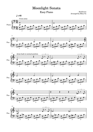 Moonlight Sonata - Beethoven (Easy Piano) (arr. Mina Yu)