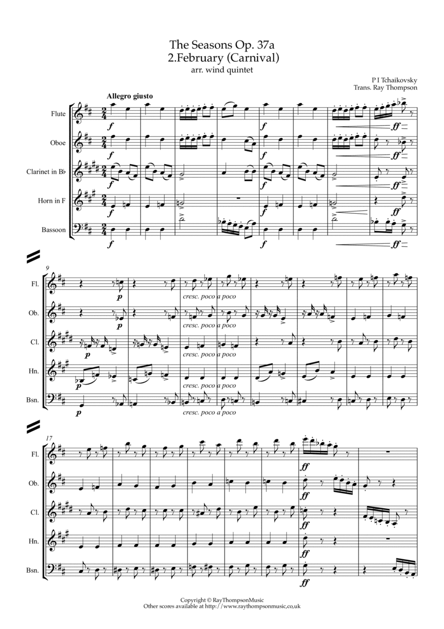 Tchaikovsky: The Seasons Op.37a No.2 February (Carnival) - wind quintet (arr. Ray Thompson)