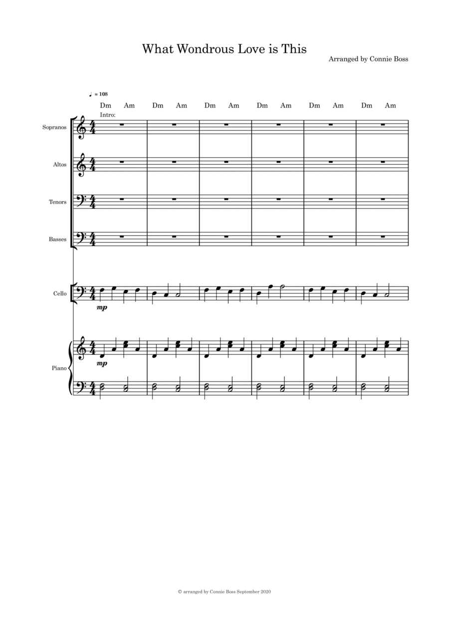 What Wondrous Love is This (Mary's Love - Christmas) - SATB cello and Piano (arr. Connie Boss)
