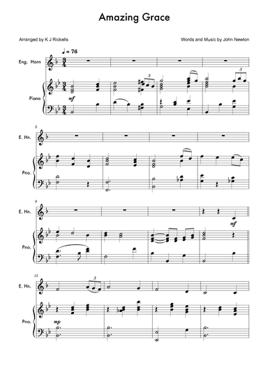 Amazing Grace - English Horn (arr. K J Rickells)