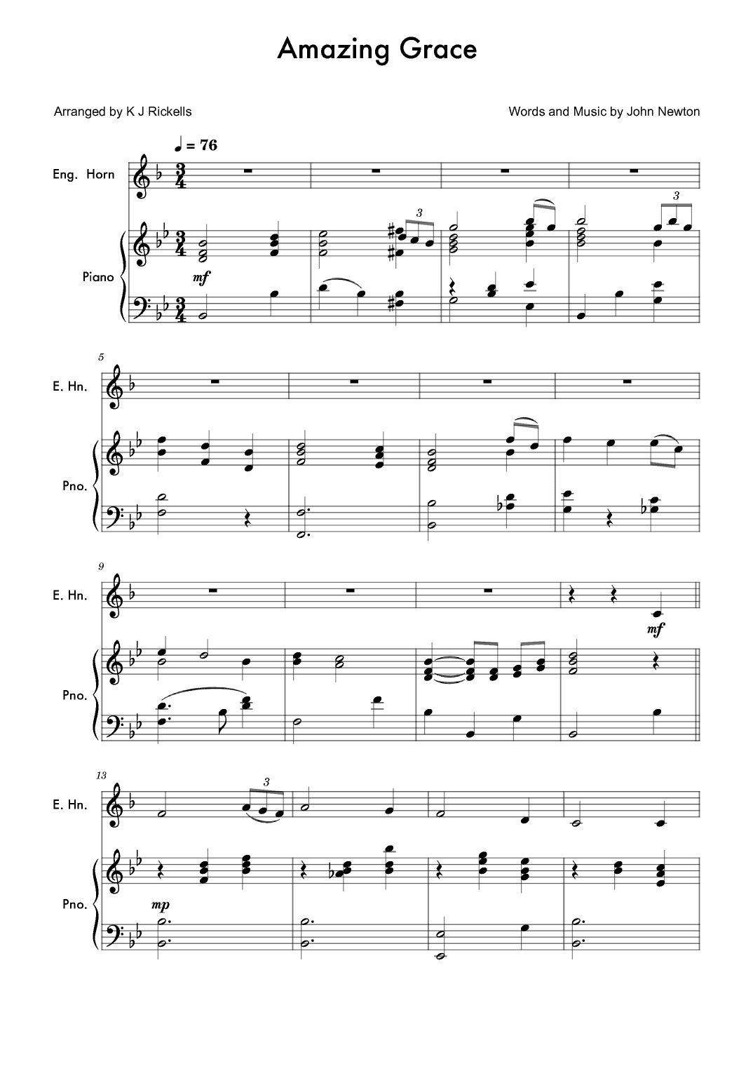 Amazing Grace - English Horn (arr. K J Rickells)