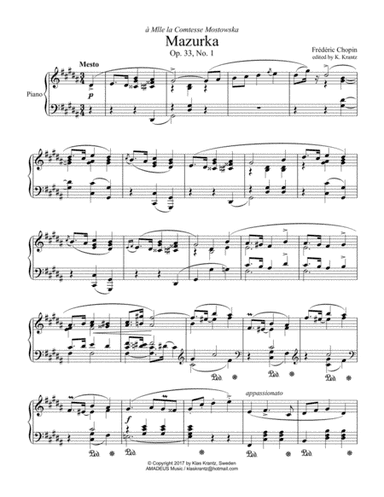 Mazurka, Mesto Op. 33, No 1 for piano solo (arr. K. Krantz)