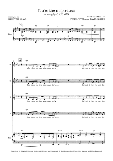 You're The Inspiration (arr. Christine Franz)