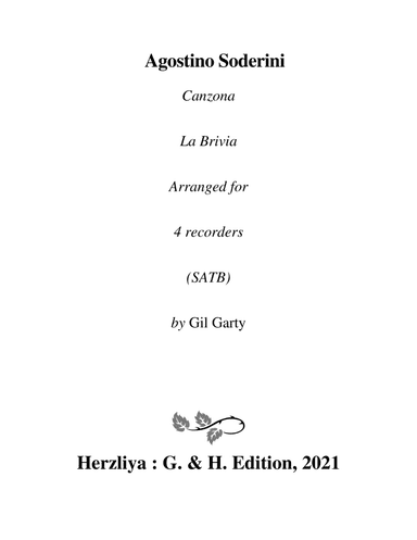 Canzona no.1 "La Brivia" (Arrangement for 4 recorders) (arr. Gil Garty)