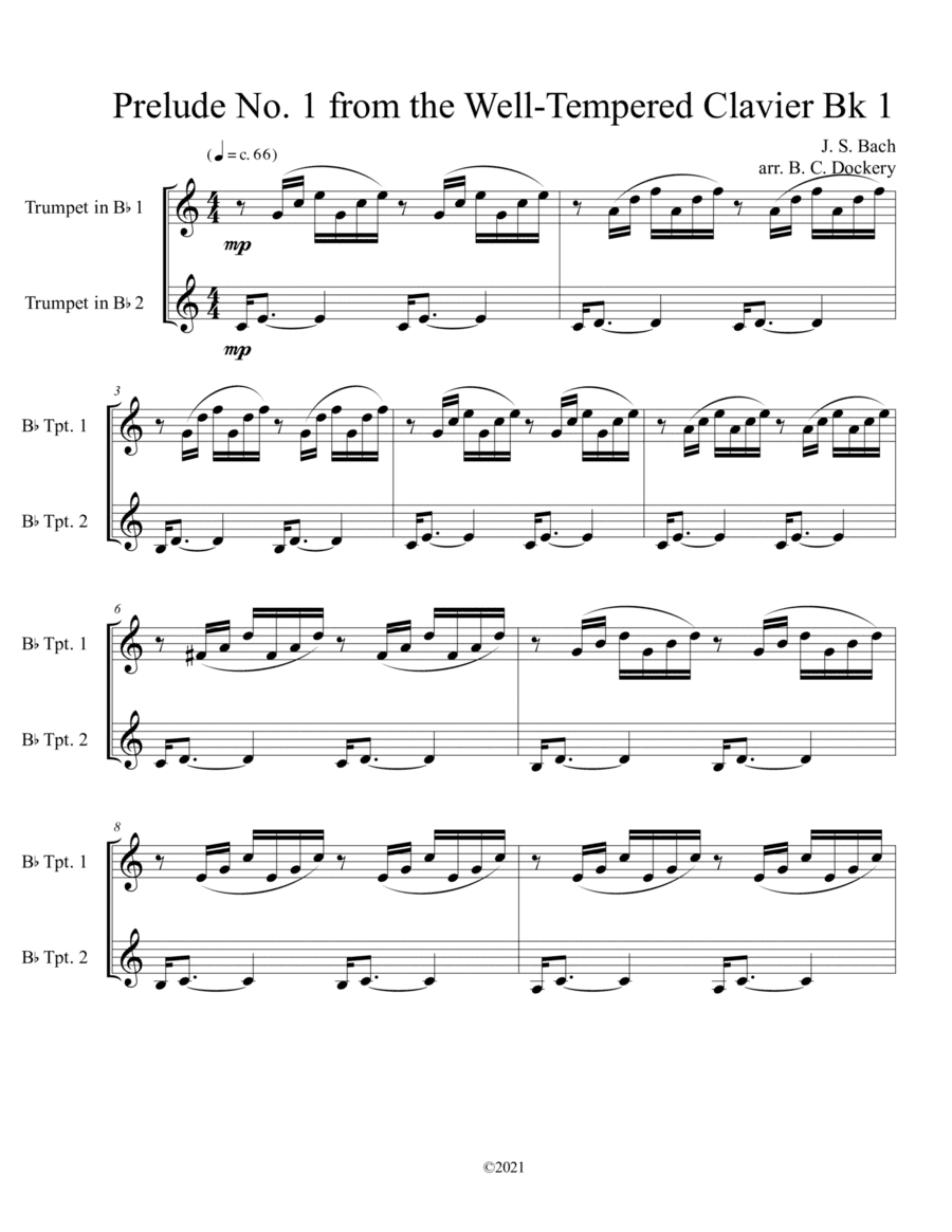 Prelude No.1 from The Well-Tempered Clavier Book 1 BWV 846 (Trumpet Duet) (arr. B. C. Dockery)