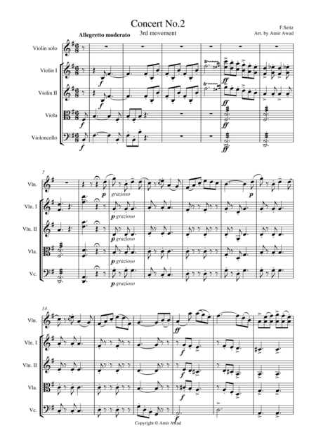 Seitz 3rd movement from  Pupil (Student)  Concerto No.3 in G major for Violin and Piano arranged for (arr. Amir Awad)