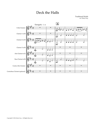 Deck the Halls, for Clarinet Choir (arr. Emily Gray)