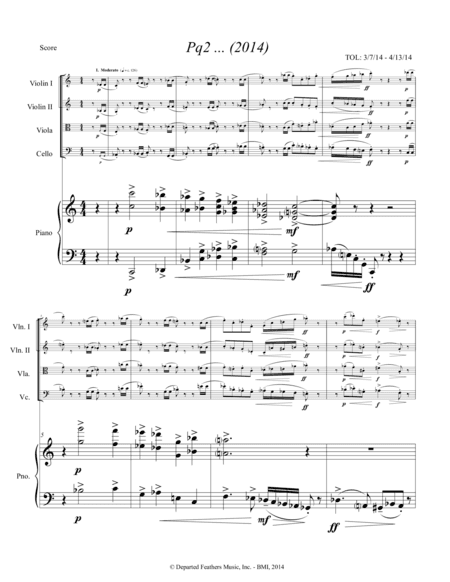 Pq2 ... (2014) for piano and string quartet, piano part
