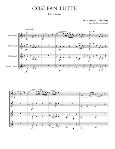 Overture from the Opera "Così Fan Tutte" for Clarinet Quartet (arr. Diego Marani)