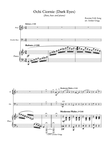 Ochi Ciornie (Dark Eyes) (flute, bass and piano) (arr. Jordan Grigg)