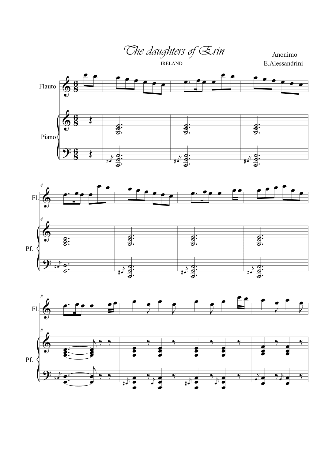 The daughters of Erin. Flute and piano (arr. Ester Alessandrini)
