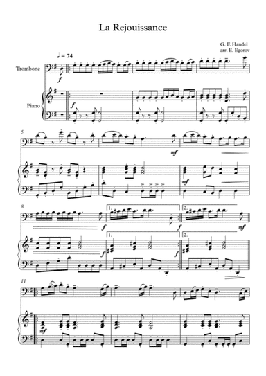 La Rejouissance, George Frideric Handel, For Trombone & Piano