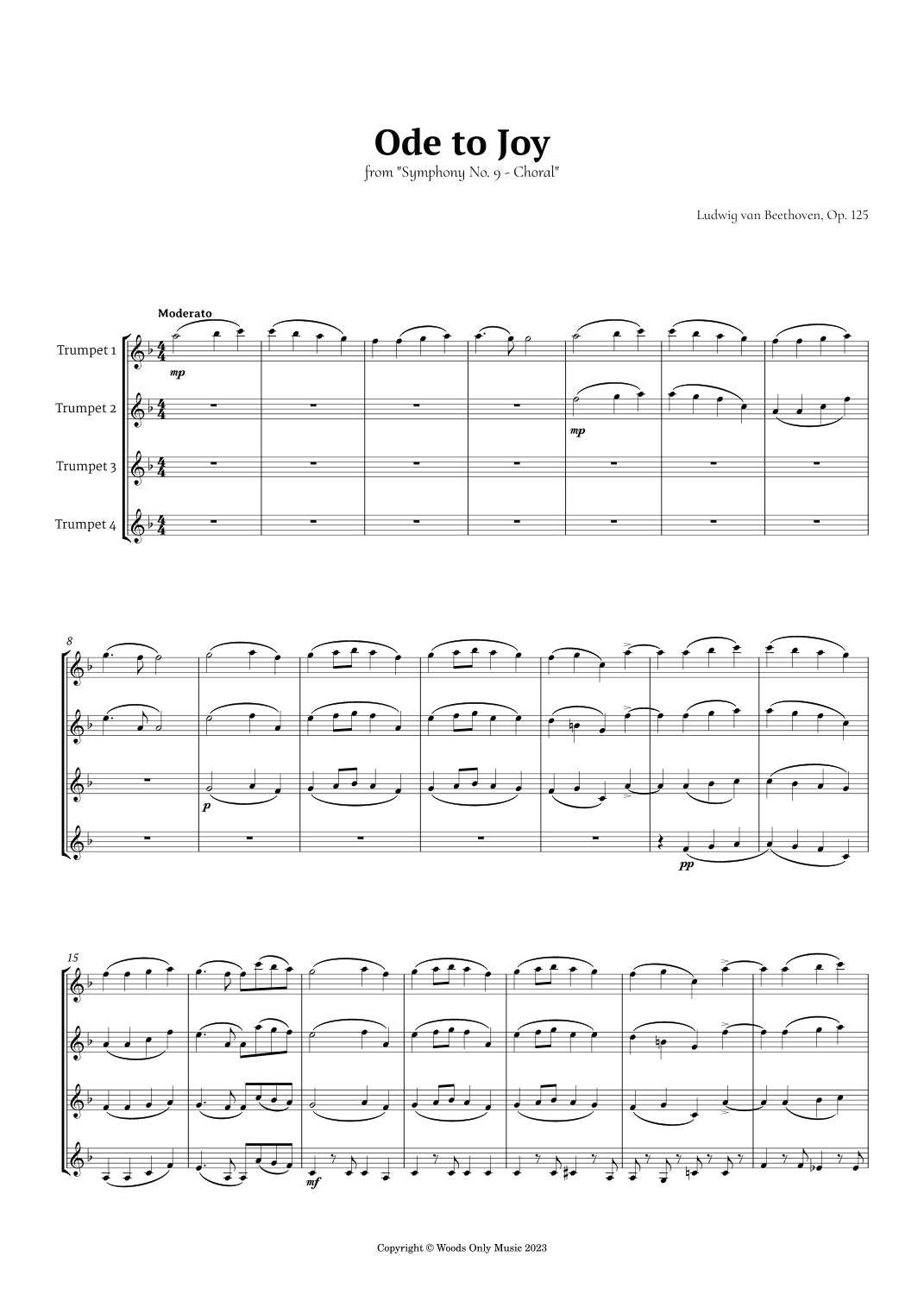 Ode to Joy by Beethoven for Trumpet Quartet (arr. Ander)