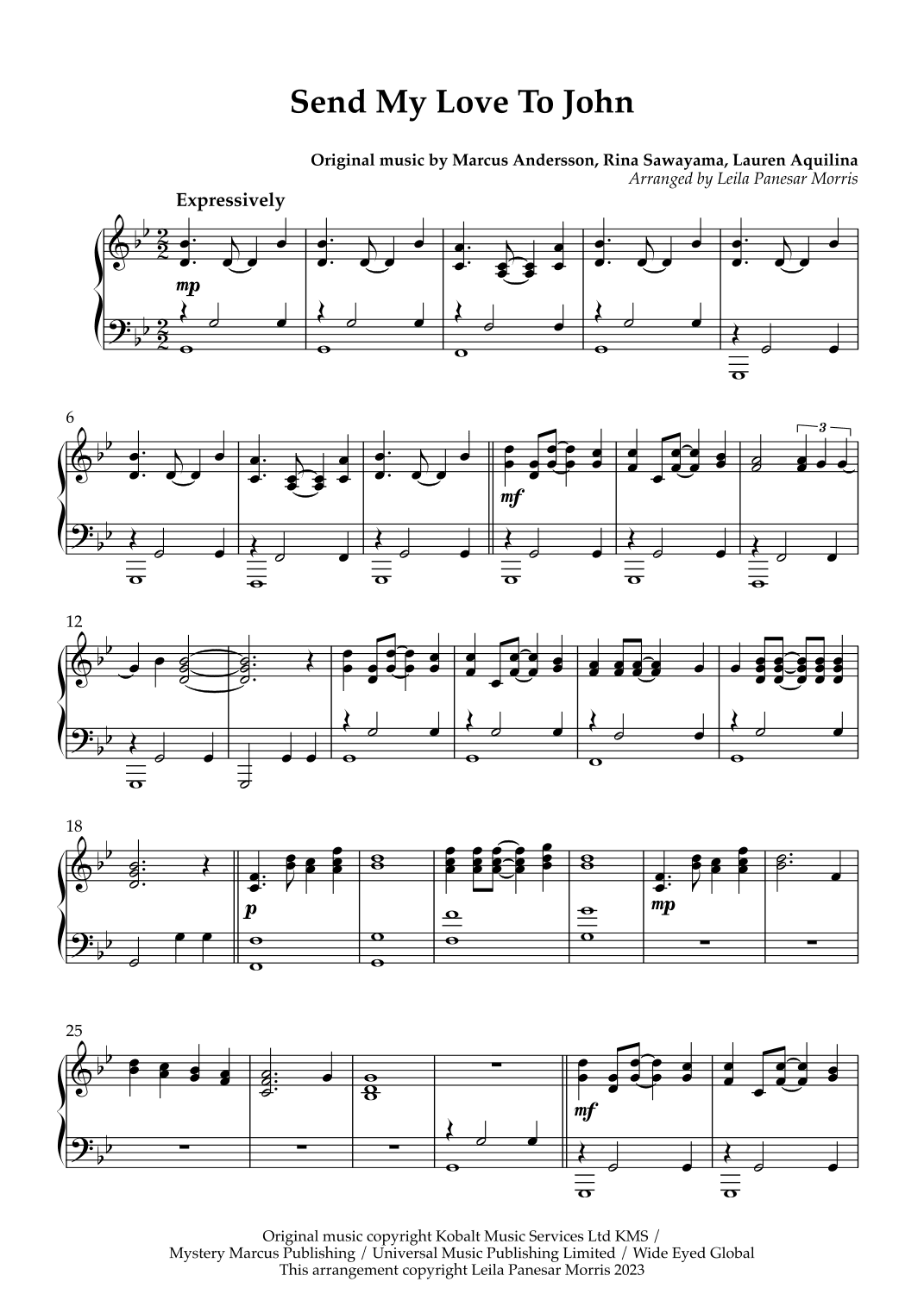 Send My Love To John (arr. Inky Celeste)