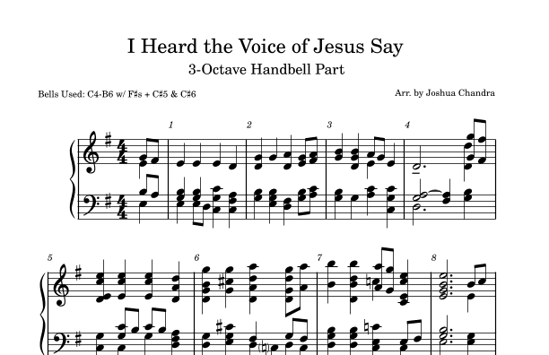 I Heard the Voice of Jesus Say (3-Octave Handbell Part) (arr. Joshua Chandra)