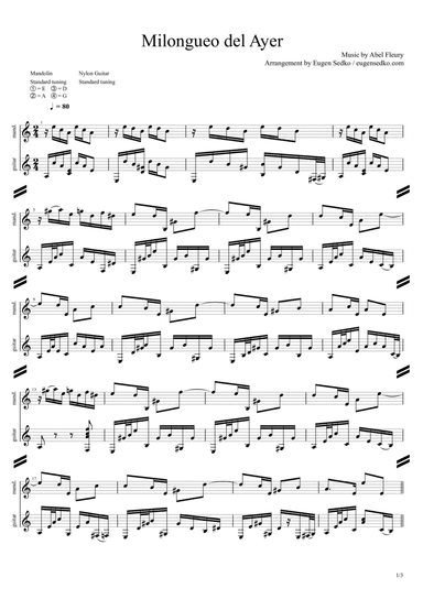 Milongueo del Ayer for mandolin & guitar duo (arr. Eugen Sedko)
