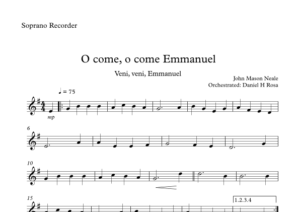 O come, o come Emmanuel - Veni, veni Emmanuel - Christmas Carol - Soprano Recorder (arr. Daniel H Rosa)