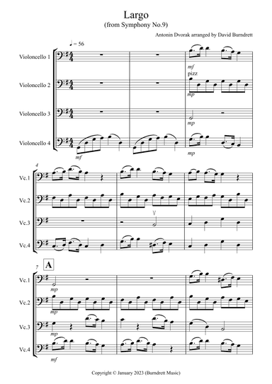 Largo (from the New World Symphony) for Cello Quartet (arr. David Burndrett)