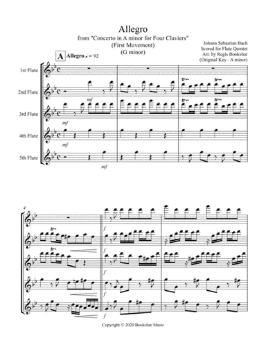 Allegro (from "Concerto for Four Claviers") (G min) (Flute Quintet) (arr. Regis Bookshar)