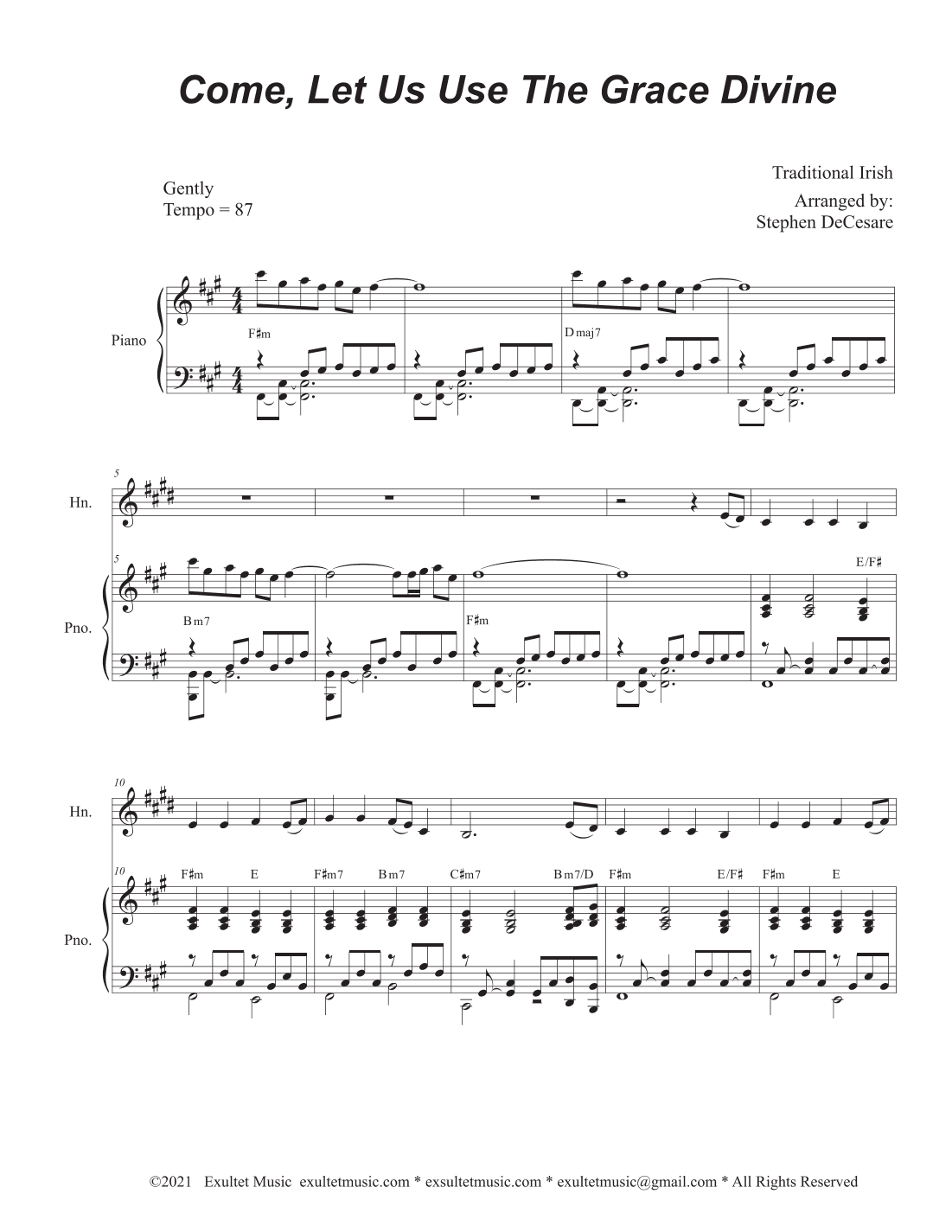 Come, Let Us Use The Grace Divine (French Horn solo and Piano) (arr. Stephen DeCesare)