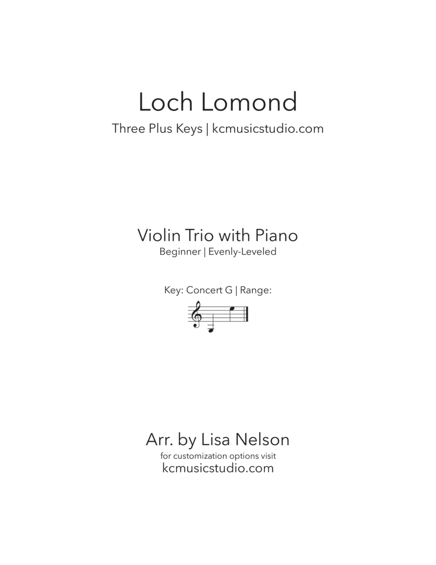 Loch Lomond - Violin Trio with Piano Accompaniment (arr. Lisa Nelson)