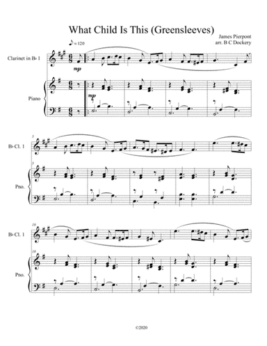 What Child Is This (Greensleeves) for Clarinet with optional piano accompaniment (arr. B C Dockery)